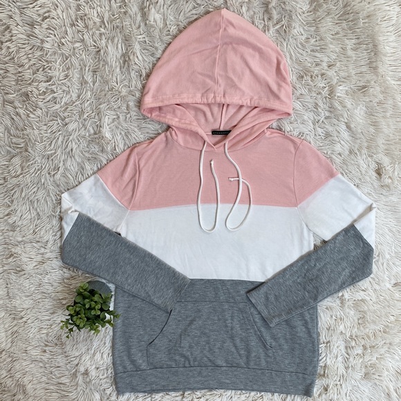 Staccato LS Colorblock Hoodie ๐ Pink White Gray - Picture 3 of 12